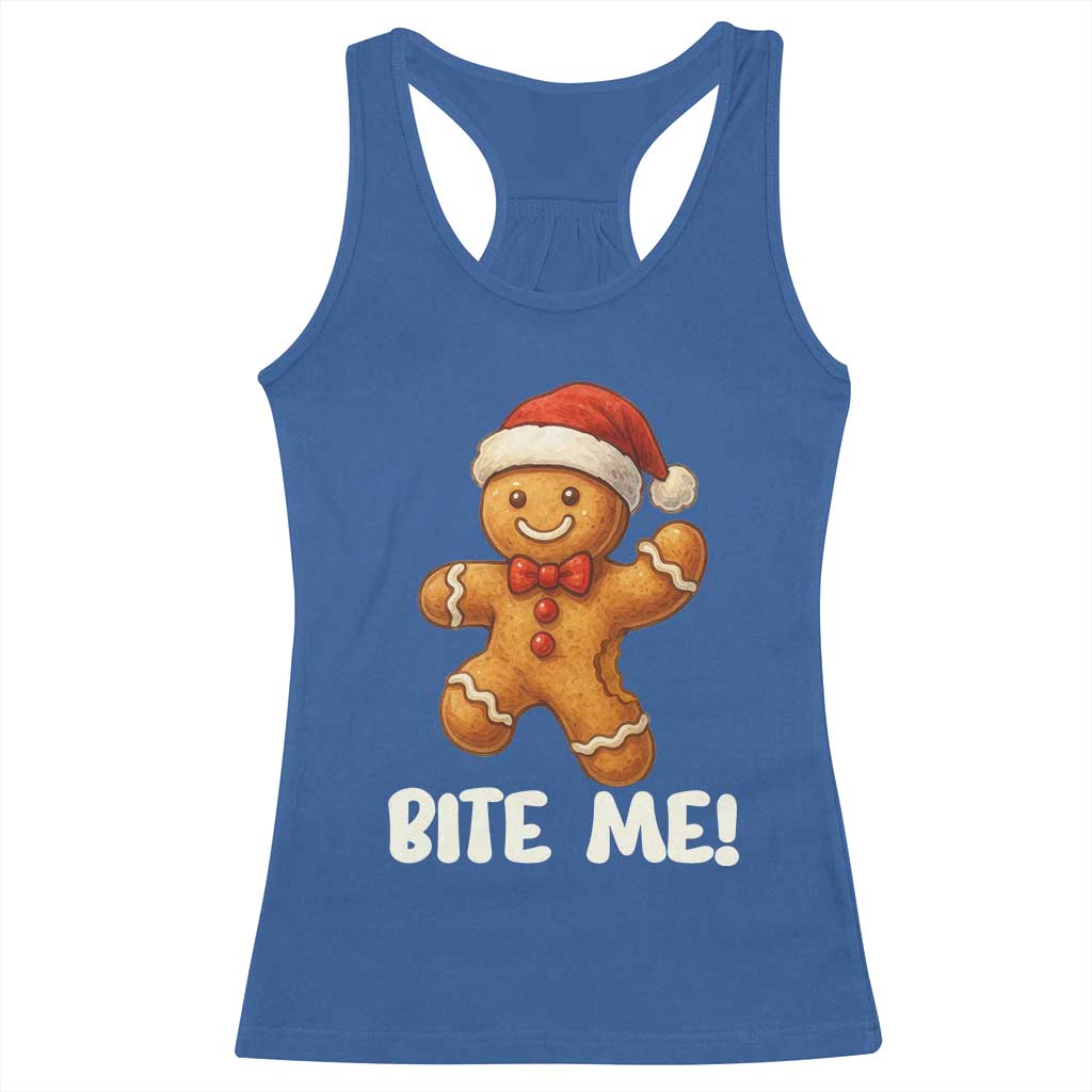 Funny Xmas Gingerbread Man Racerback Tank Top Cookie Bite Me TS10 Royal Blue Print Your Wear