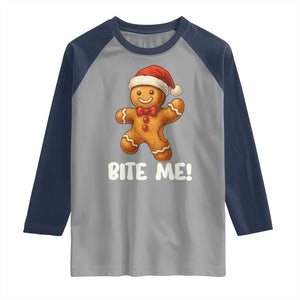 Funny Xmas Gingerbread Man Raglan Shirt Cookie Bite Me TS10 Sport Gray Navy Print Your Wear