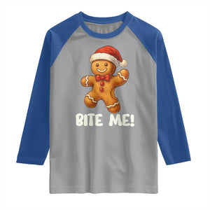 Funny Xmas Gingerbread Man Raglan Shirt Cookie Bite Me TS10 Sport Gray Royal Print Your Wear