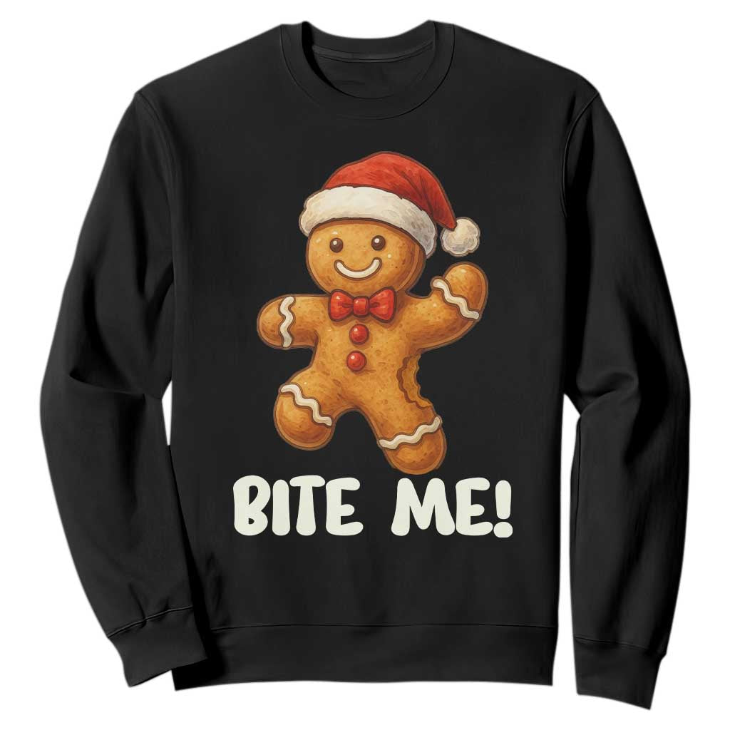 Funny Xmas Gingerbread Man Sweatshirt Cookie Bite Me TS10 Black Print Your Wear