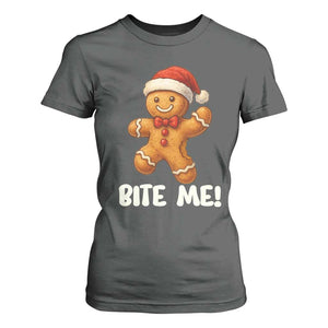 Funny Xmas Gingerbread Man T Shirt For Women Cookie Bite Me TS10 Dark Heather Print Your Wear