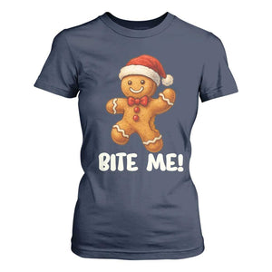 Funny Xmas Gingerbread Man T Shirt For Women Cookie Bite Me TS10 Navy Print Your Wear