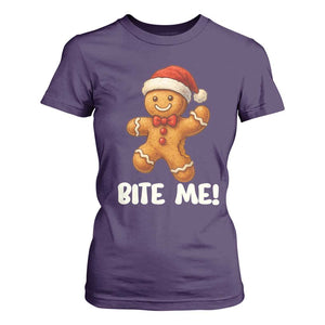 Funny Xmas Gingerbread Man T Shirt For Women Cookie Bite Me TS10 Purple Print Your Wear