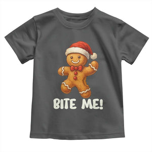 Funny Xmas Gingerbread Man Toddler T Shirt Cookie Bite Me TS10 Dark Heather Print Your Wear