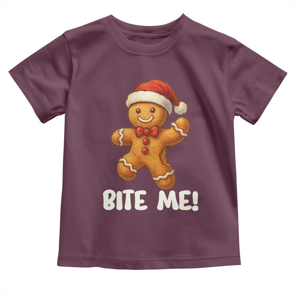 Funny Xmas Gingerbread Man Toddler T Shirt Cookie Bite Me TS10 Maroon Print Your Wear