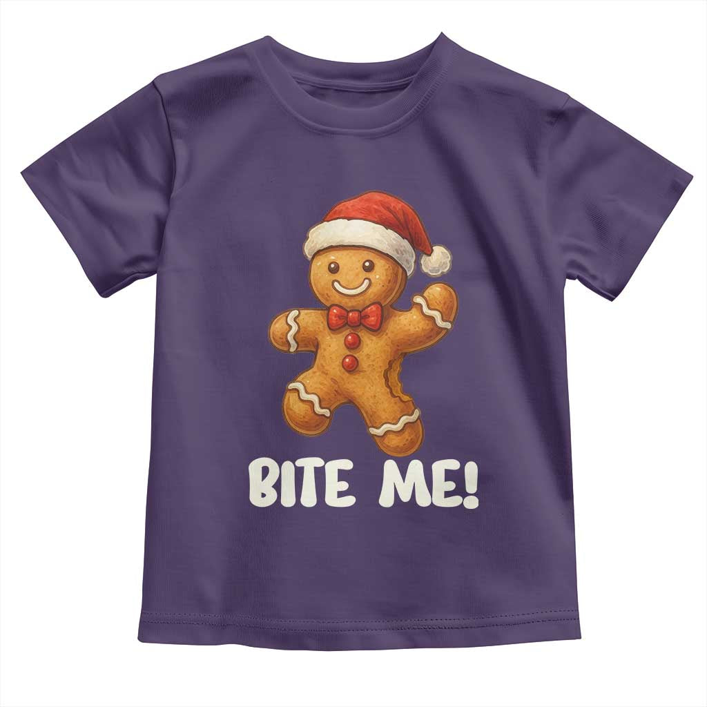 Funny Xmas Gingerbread Man Toddler T Shirt Cookie Bite Me TS10 Purple Print Your Wear