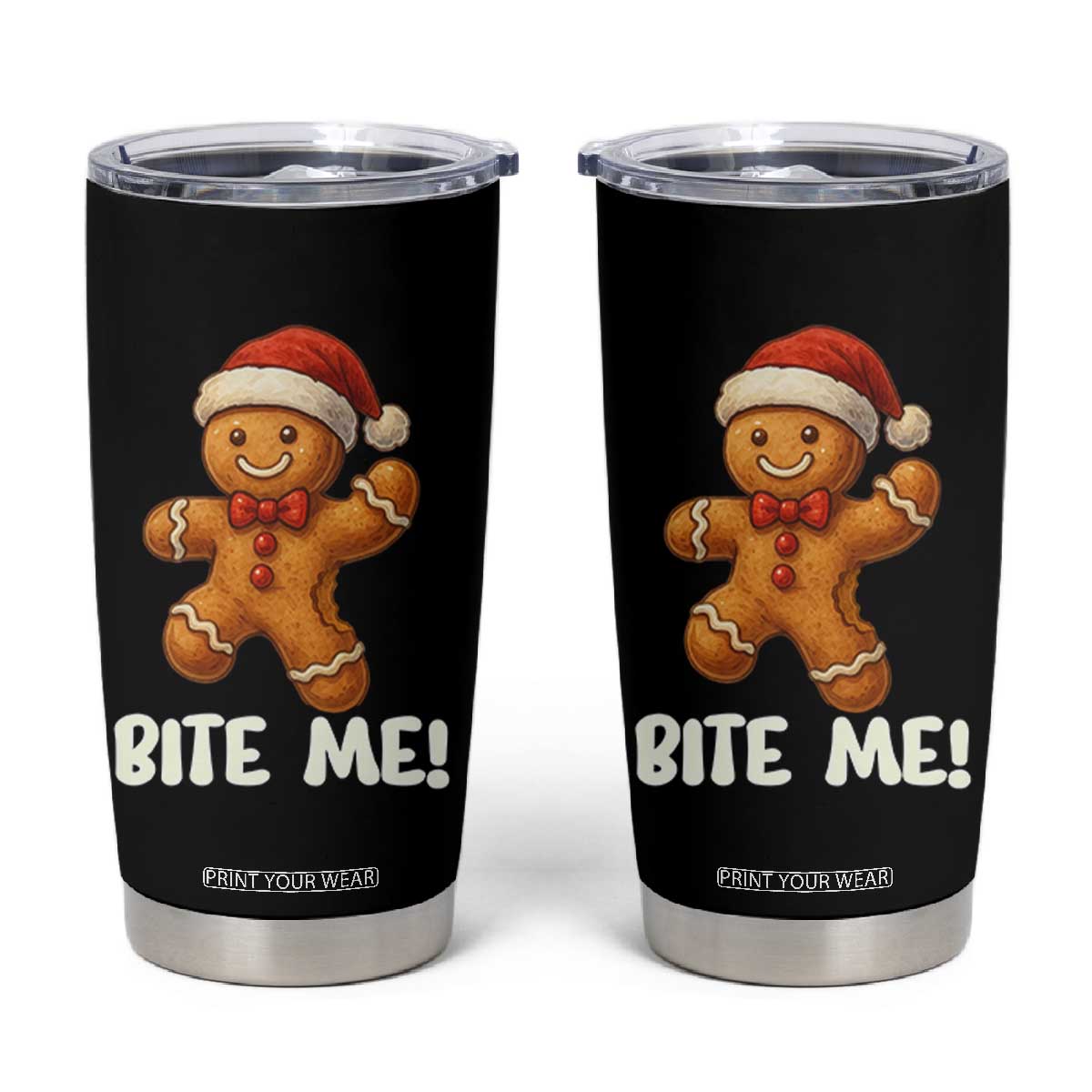 Funny Xmas Gingerbread Man Tumbler Cup Cookie Bite Me TS10 Black Print Your Wear