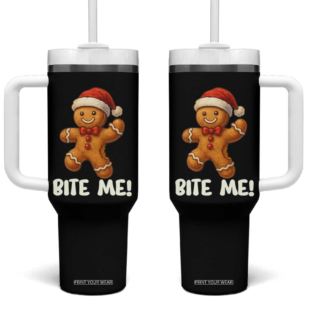 Funny Xmas Gingerbread Man Tumbler With Handle Cookie Bite Me TS10 One Size: 40 oz Black Print Your Wear