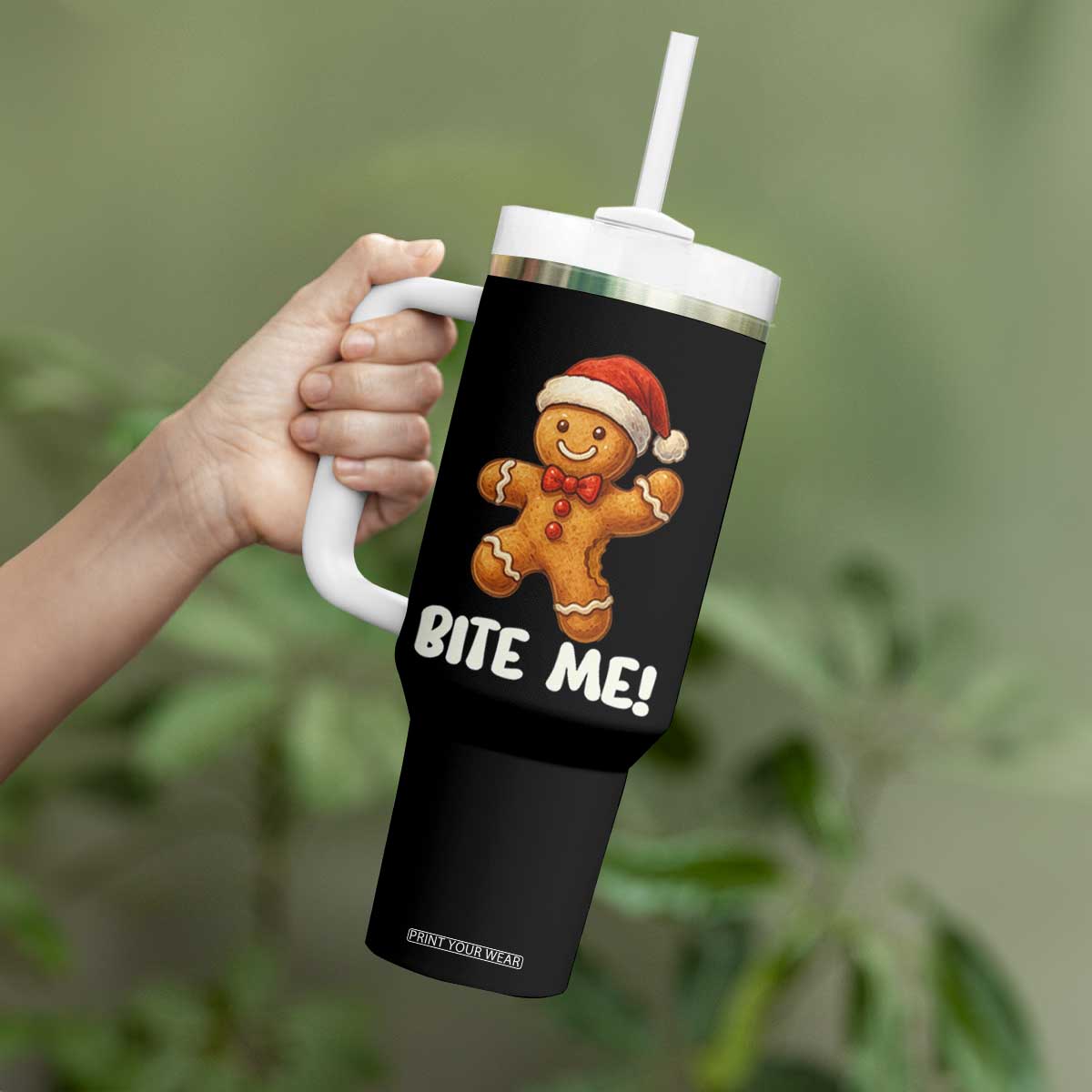 Funny Xmas Gingerbread Man Tumbler With Handle Cookie Bite Me TS10 Print Your Wear