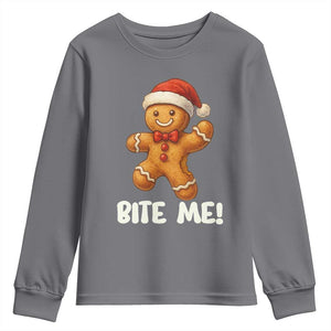 Funny Xmas Gingerbread Man Youth Sweatshirt Cookie Bite Me TS10 Charcoal Print Your Wear