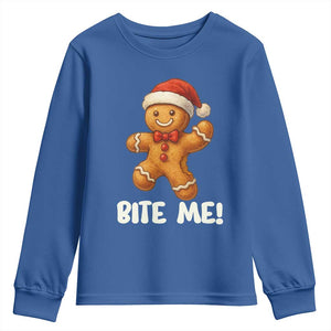 Funny Xmas Gingerbread Man Youth Sweatshirt Cookie Bite Me TS10 Royal Blue Print Your Wear