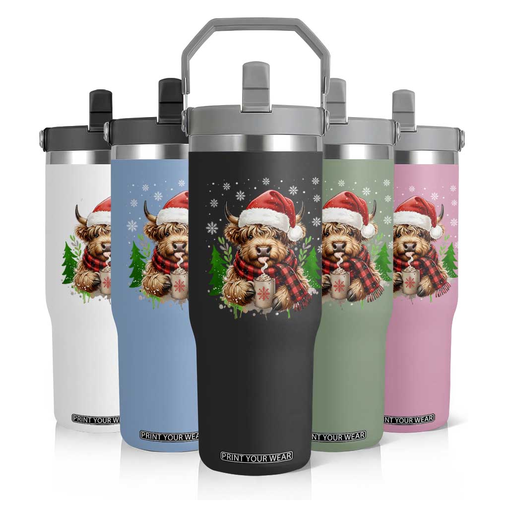 Christmas Cow Flip Straw Tumbler Funny Highland Cow Western Farmer Gift TS10 Print Your Wear