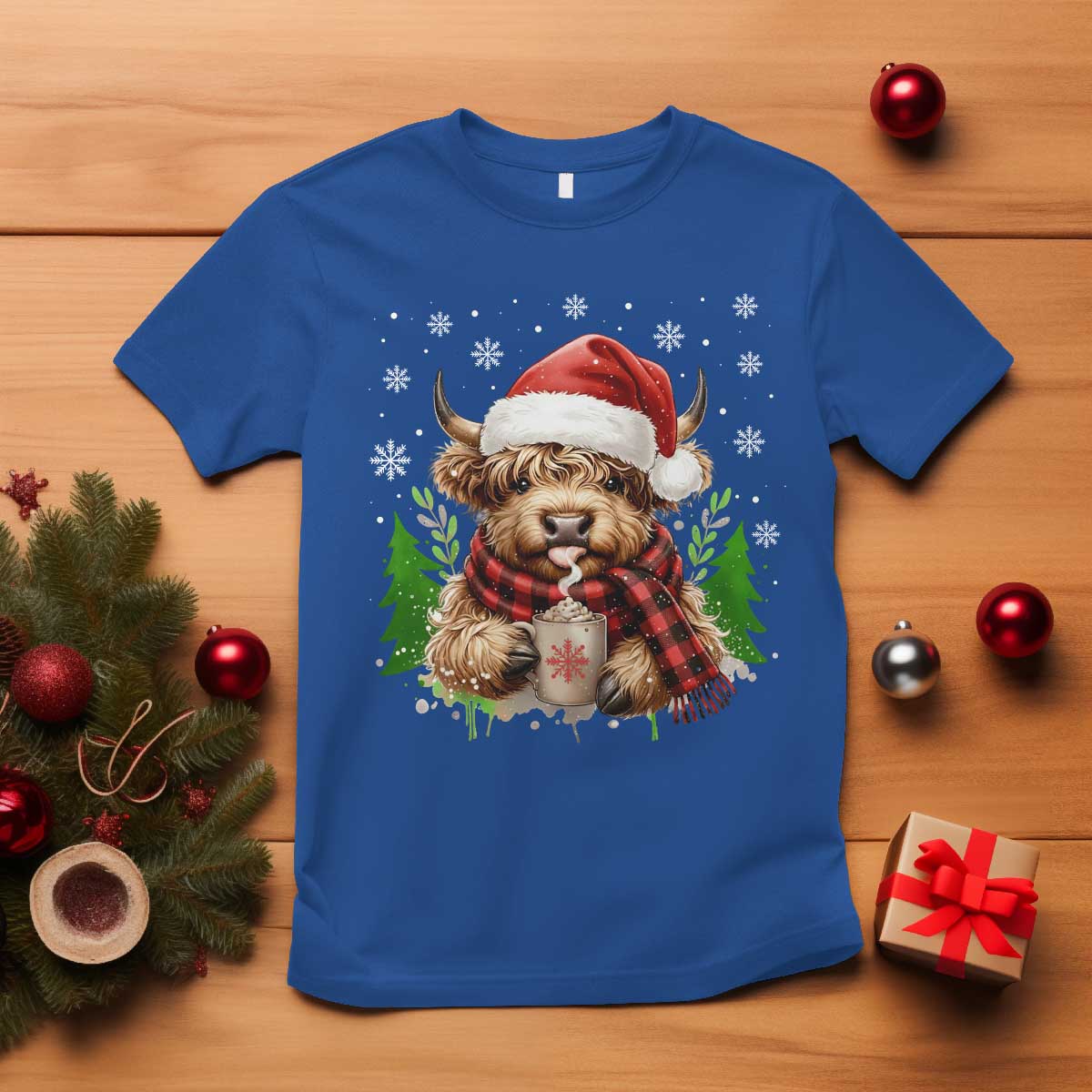 Christmas Cow T Shirt Funny Highland Cow Western Farmer Gift TS10 Royal Blue Print Your Wear