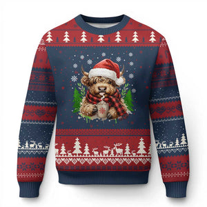 Xmas Cow Ugly Christmas Sweater Funny Highland Cow Western Farmer Gift TS10 Navy Red Print Your Wear