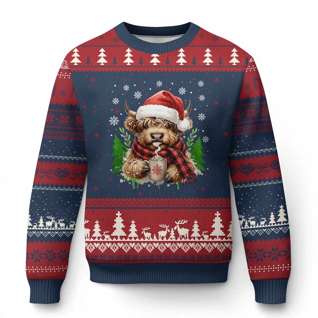 Xmas Cow Ugly Christmas Sweater Funny Highland Cow Western Farmer Gift TS10 Navy Red Print Your Wear