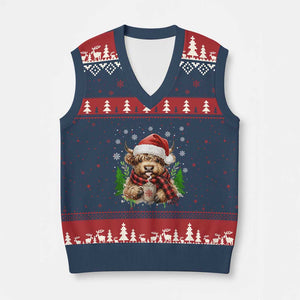 Xmas Cow V-Neck Knit Sweater Vest Funny Highland Cow Western Farmer Gift TS10 Navy Red Print Your Wear