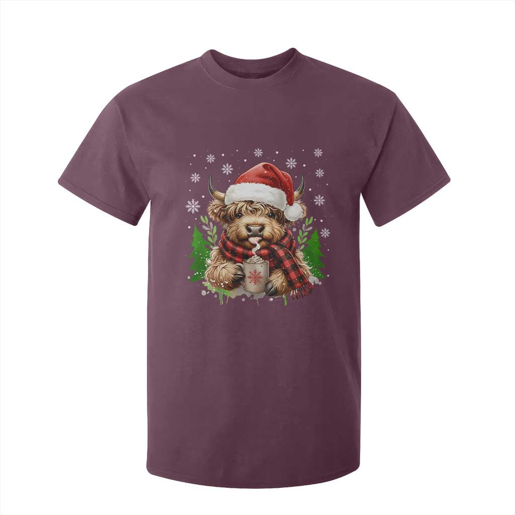 Christmas Cow T Shirt For Kid Funny Highland Cow Western Farmer Gift TS10 Maroon Print Your Wear