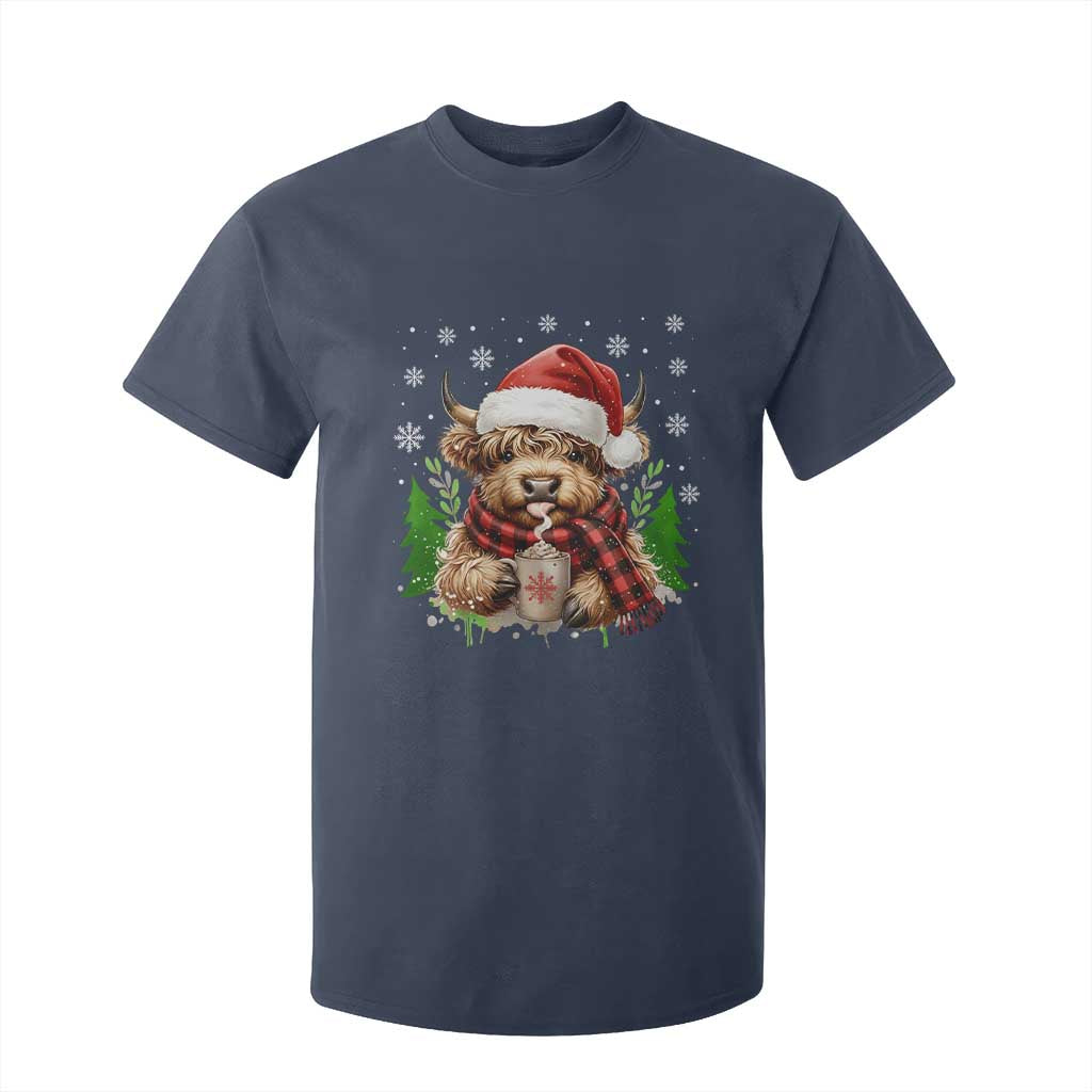 Christmas Cow T Shirt For Kid Funny Highland Cow Western Farmer Gift TS10 Navy Print Your Wear
