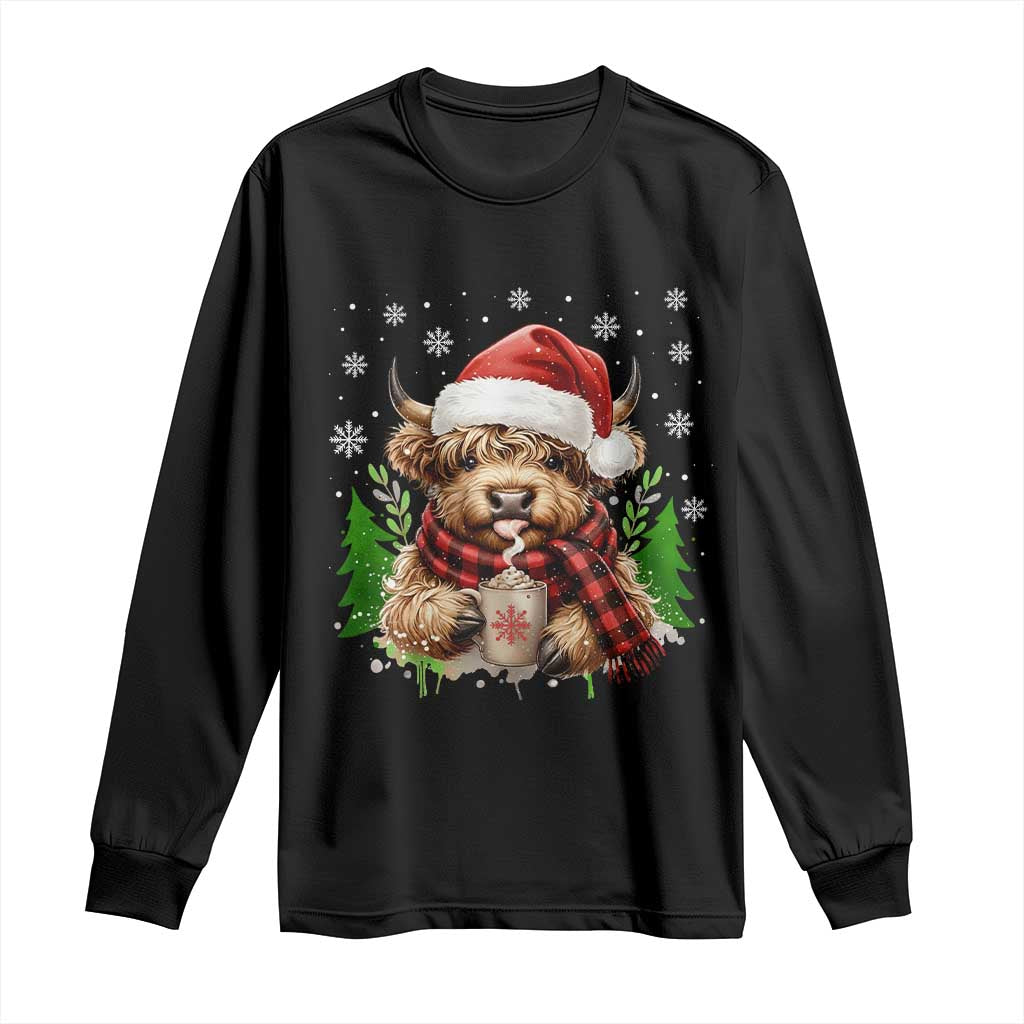 Christmas Cow Long Sleeve Shirt Funny Highland Cow Western Farmer Gift TS10 Black Print Your Wear