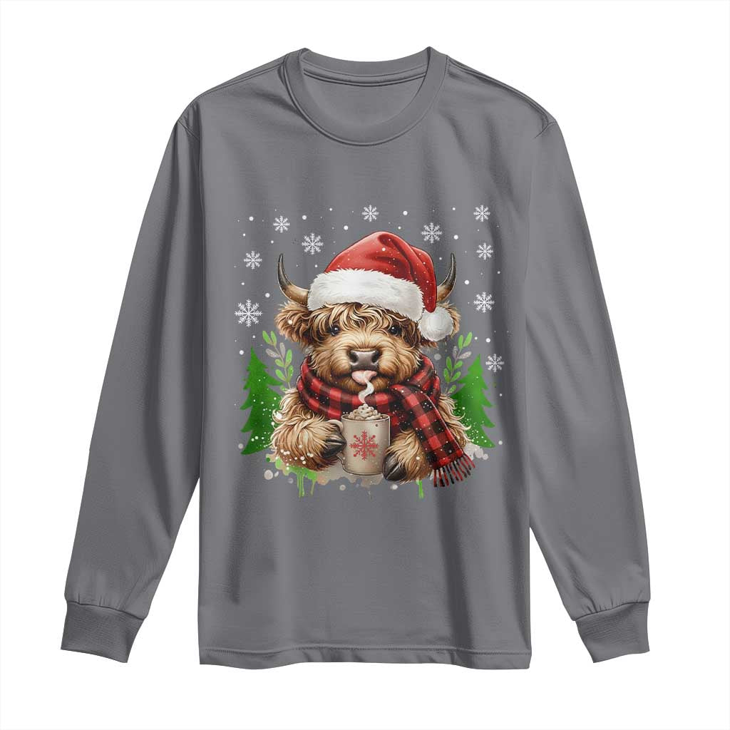 Christmas Cow Long Sleeve Shirt Funny Highland Cow Western Farmer Gift TS10 Charcoal Print Your Wear