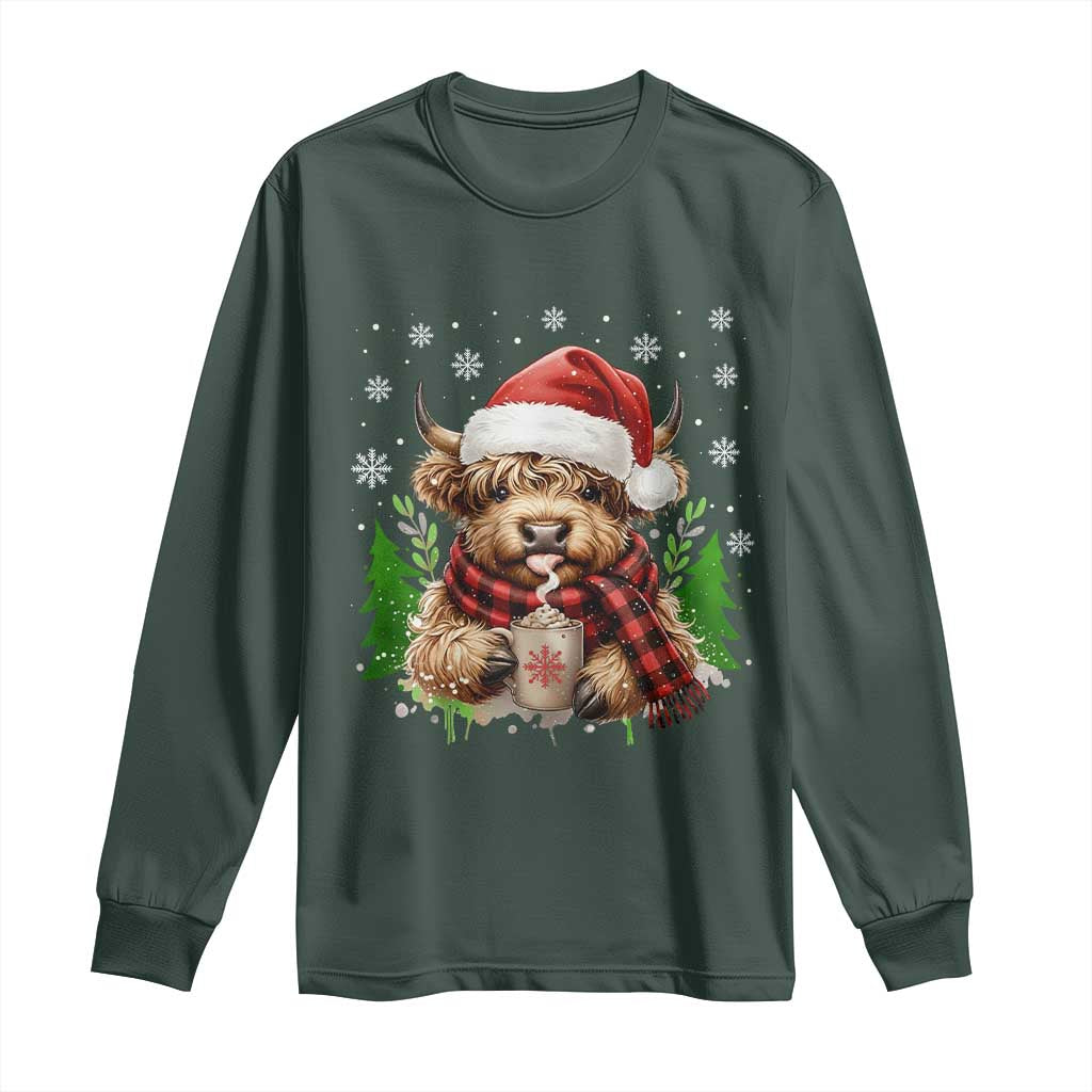 Christmas Cow Long Sleeve Shirt Funny Highland Cow Western Farmer Gift TS10 Dark Forest Green Print Your Wear