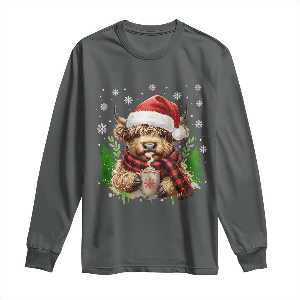 Christmas Cow Long Sleeve Shirt Funny Highland Cow Western Farmer Gift TS10 Dark Heather Print Your Wear
