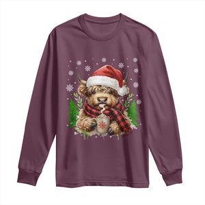 Christmas Cow Long Sleeve Shirt Funny Highland Cow Western Farmer Gift TS10 Maroon Print Your Wear