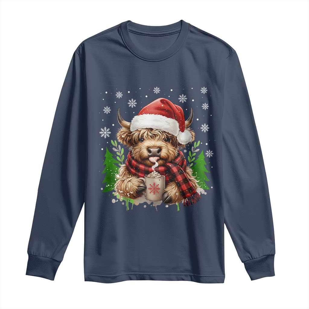 Christmas Cow Long Sleeve Shirt Funny Highland Cow Western Farmer Gift TS10 Navy Print Your Wear