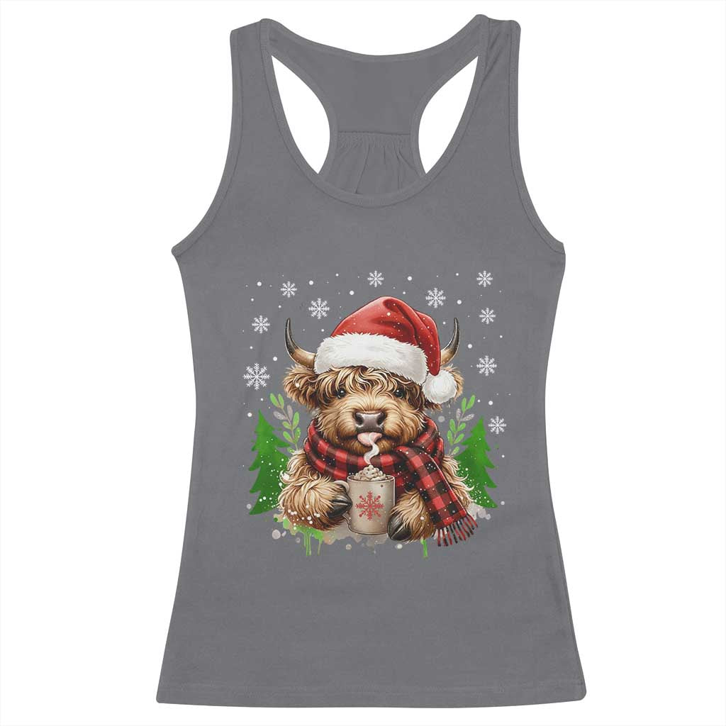 Christmas Cow Racerback Tank Top Funny Highland Cow Western Farmer Gift TS10 Charcoal Print Your Wear