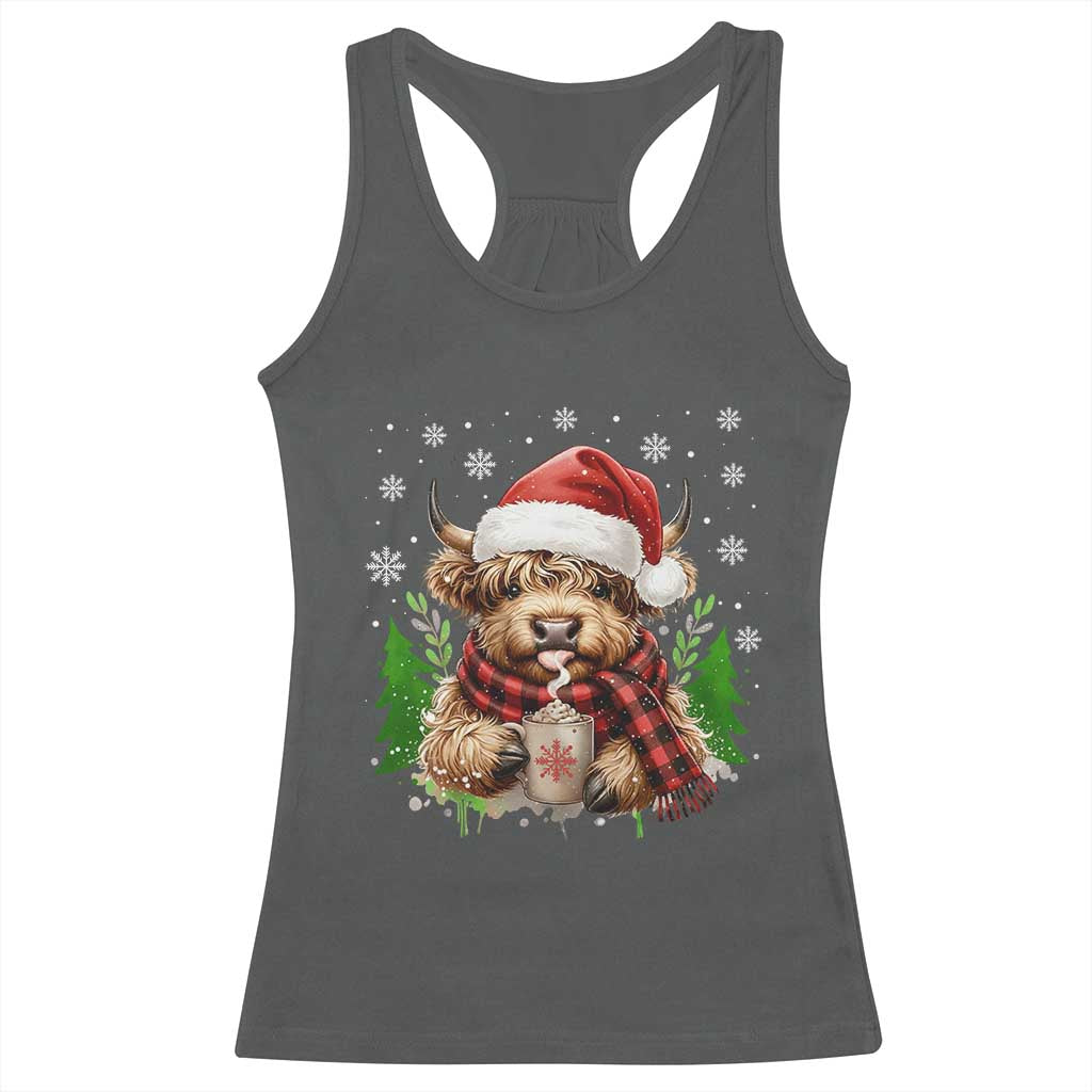 Christmas Cow Racerback Tank Top Funny Highland Cow Western Farmer Gift TS10 Dark Heather Print Your Wear