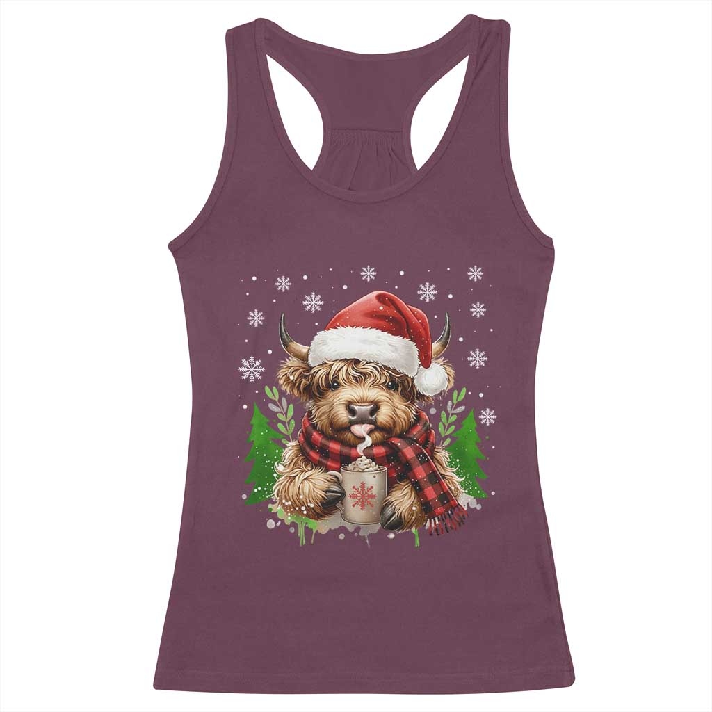 Christmas Cow Racerback Tank Top Funny Highland Cow Western Farmer Gift TS10 Maroon Print Your Wear