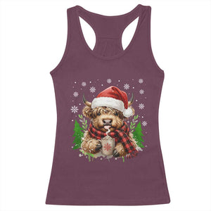 Christmas Cow Racerback Tank Top Funny Highland Cow Western Farmer Gift TS10 Maroon Print Your Wear