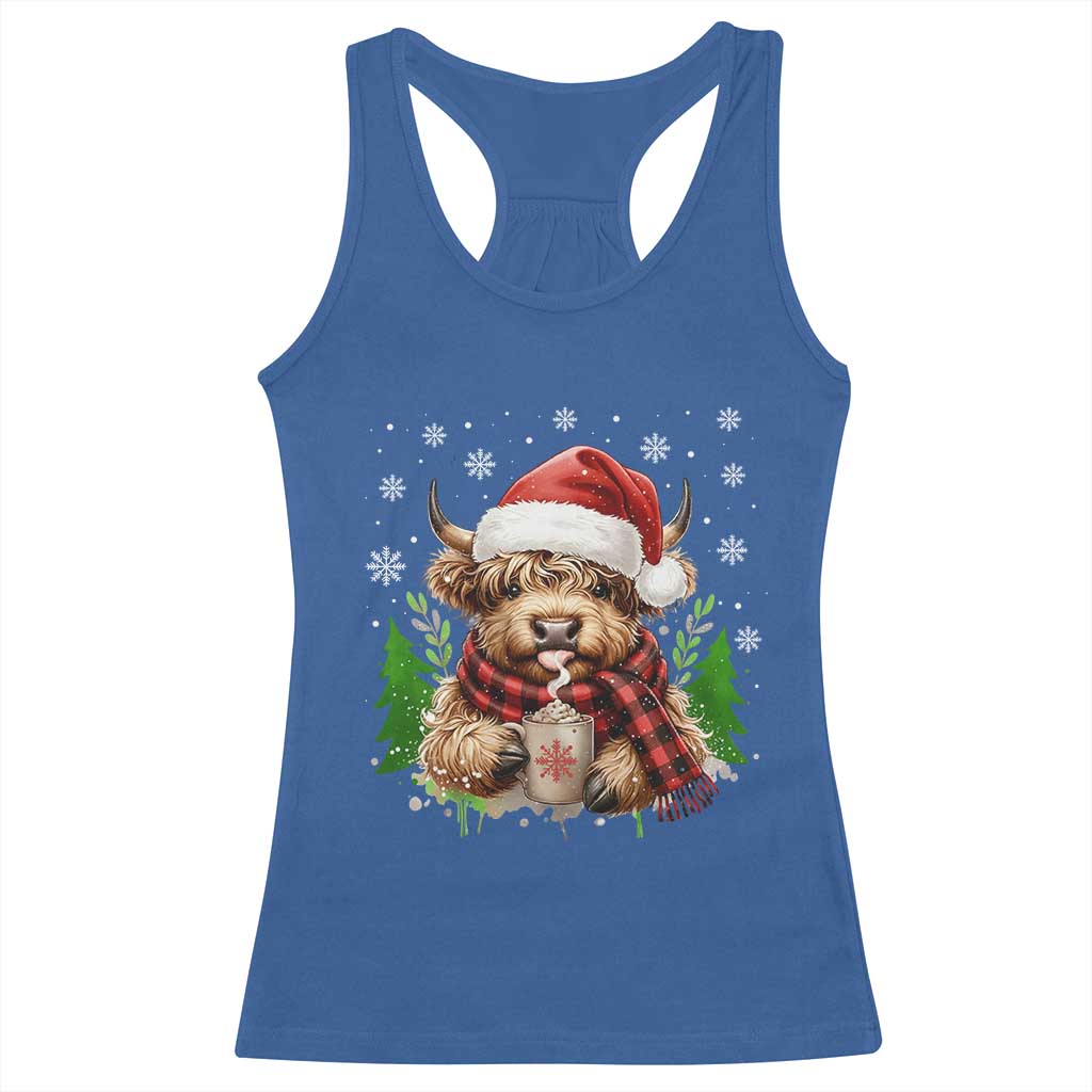 Christmas Cow Racerback Tank Top Funny Highland Cow Western Farmer Gift TS10 Royal Blue Print Your Wear