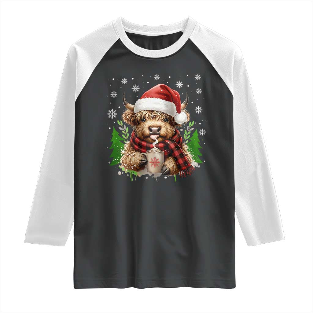 Christmas Cow Raglan Shirt Funny Highland Cow Western Farmer Gift TS10 Black White Print Your Wear