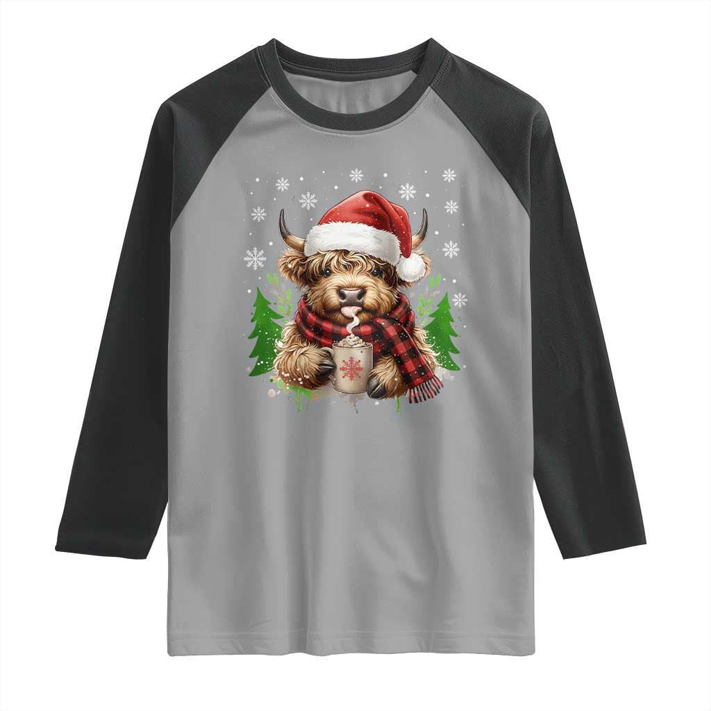 Christmas Cow Raglan Shirt Funny Highland Cow Western Farmer Gift TS10 Sport Gray Black Print Your Wear