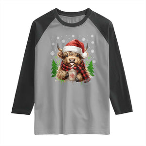 Christmas Cow Raglan Shirt Funny Highland Cow Western Farmer Gift TS10 Sport Gray Black Print Your Wear