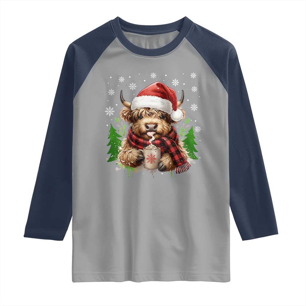 Christmas Cow Raglan Shirt Funny Highland Cow Western Farmer Gift TS10 Sport Gray Navy Print Your Wear