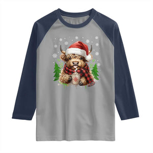 Christmas Cow Raglan Shirt Funny Highland Cow Western Farmer Gift TS10 Sport Gray Navy Print Your Wear