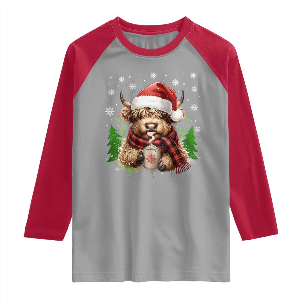 Christmas Cow Raglan Shirt Funny Highland Cow Western Farmer Gift TS10 Sport Gray Red Print Your Wear