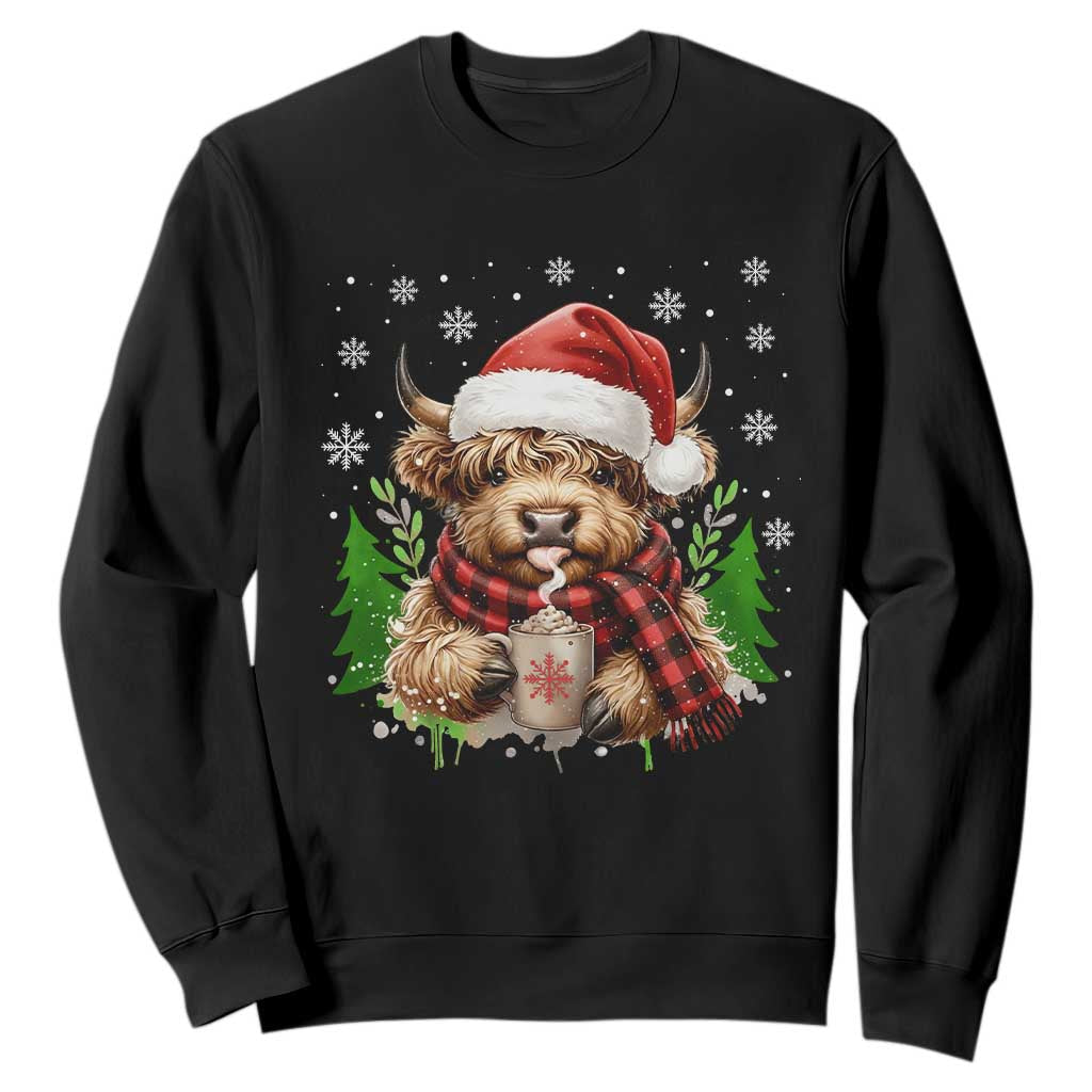 Christmas Cow Sweatshirt Funny Highland Cow Western Farmer Gift TS10 Black Print Your Wear