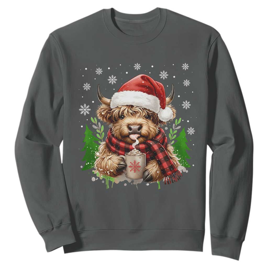Christmas Cow Sweatshirt Funny Highland Cow Western Farmer Gift TS10 Dark Heather Print Your Wear