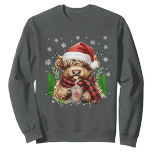 Christmas Cow Sweatshirt Funny Highland Cow Western Farmer Gift TS10 Dark Heather Print Your Wear