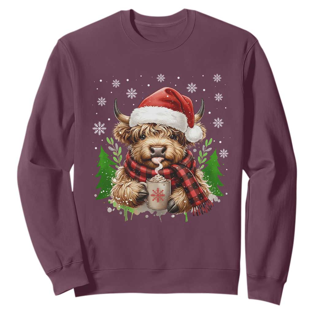 Christmas Cow Sweatshirt Funny Highland Cow Western Farmer Gift TS10 Maroon Print Your Wear