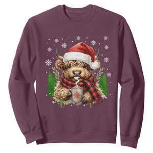 Christmas Cow Sweatshirt Funny Highland Cow Western Farmer Gift TS10 Maroon Print Your Wear