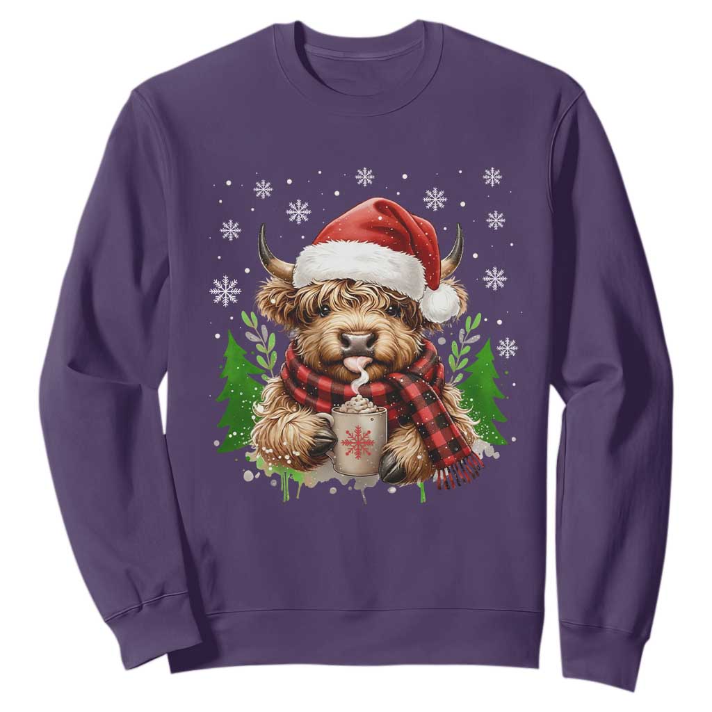 Christmas Cow Sweatshirt Funny Highland Cow Western Farmer Gift TS10 Purple Print Your Wear