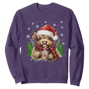 Christmas Cow Sweatshirt Funny Highland Cow Western Farmer Gift TS10 Purple Print Your Wear