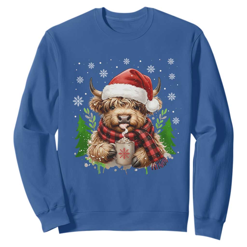 Christmas Cow Sweatshirt Funny Highland Cow Western Farmer Gift TS10 Royal Blue Print Your Wear