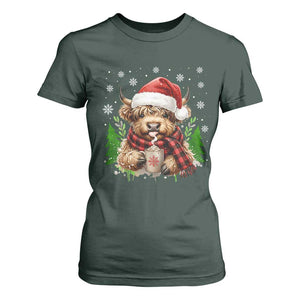 Christmas Cow T Shirt For Women Funny Highland Cow Western Farmer Gift TS10 Dark Forest Green Print Your Wear