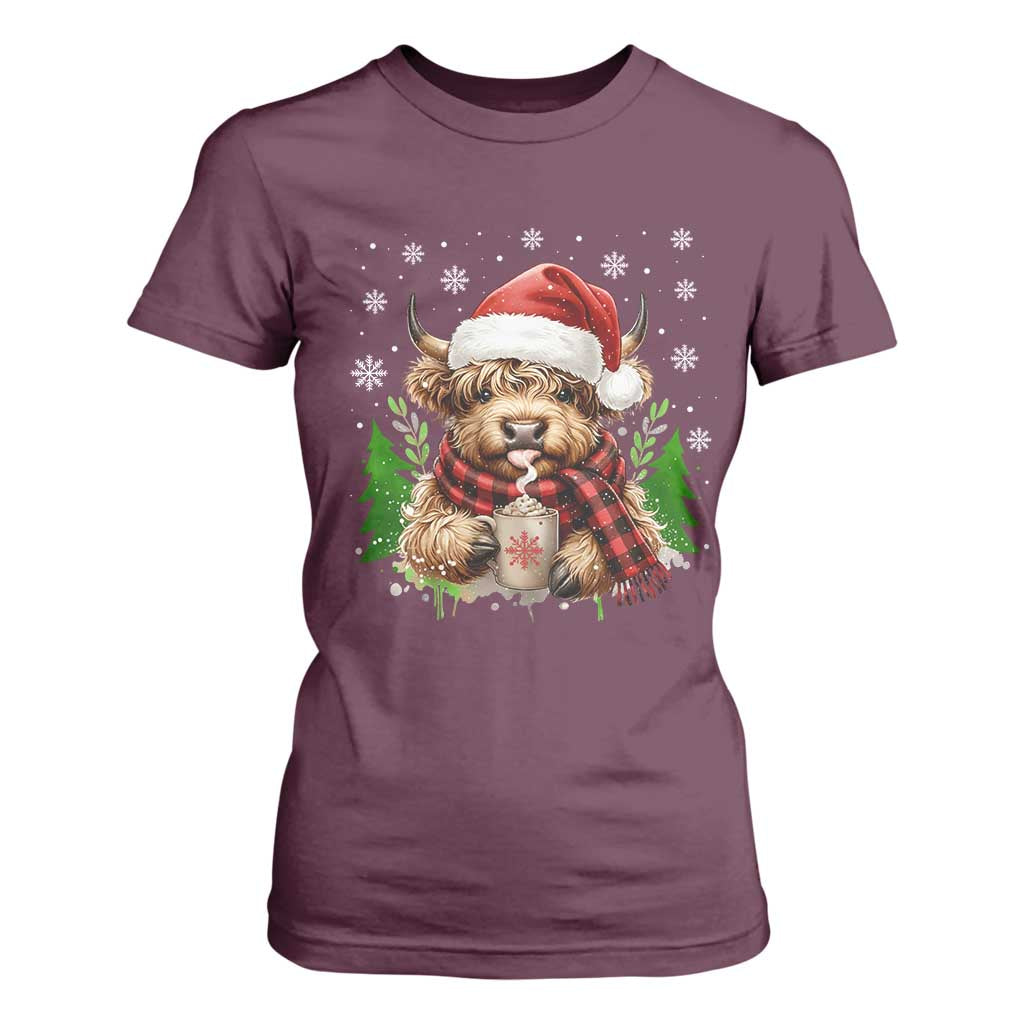 Christmas Cow T Shirt For Women Funny Highland Cow Western Farmer Gift TS10 Maroon Print Your Wear