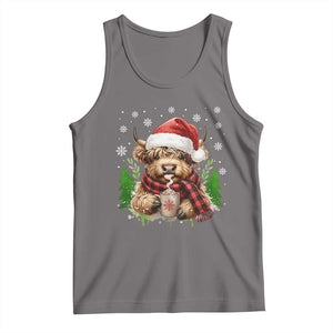 Christmas Cow Tank Top Funny Highland Cow Western Farmer Gift TS10 Deep Heather Print Your Wear
